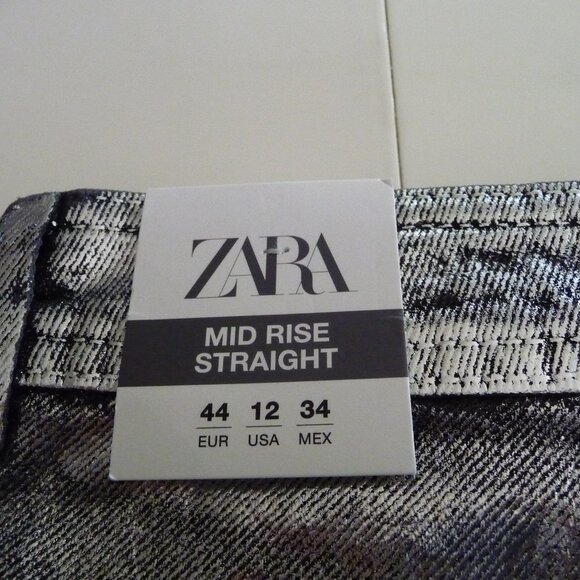 ZARA Z1975 STRAIGHT MID-RISE FOIL JEANS REF. BLACK/SILVER6147/060SIZE 12